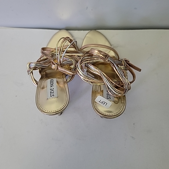 Steve Madden Lele Two Tone Metallic Leather Strappy Dress Sandals - Picture 5 of 8